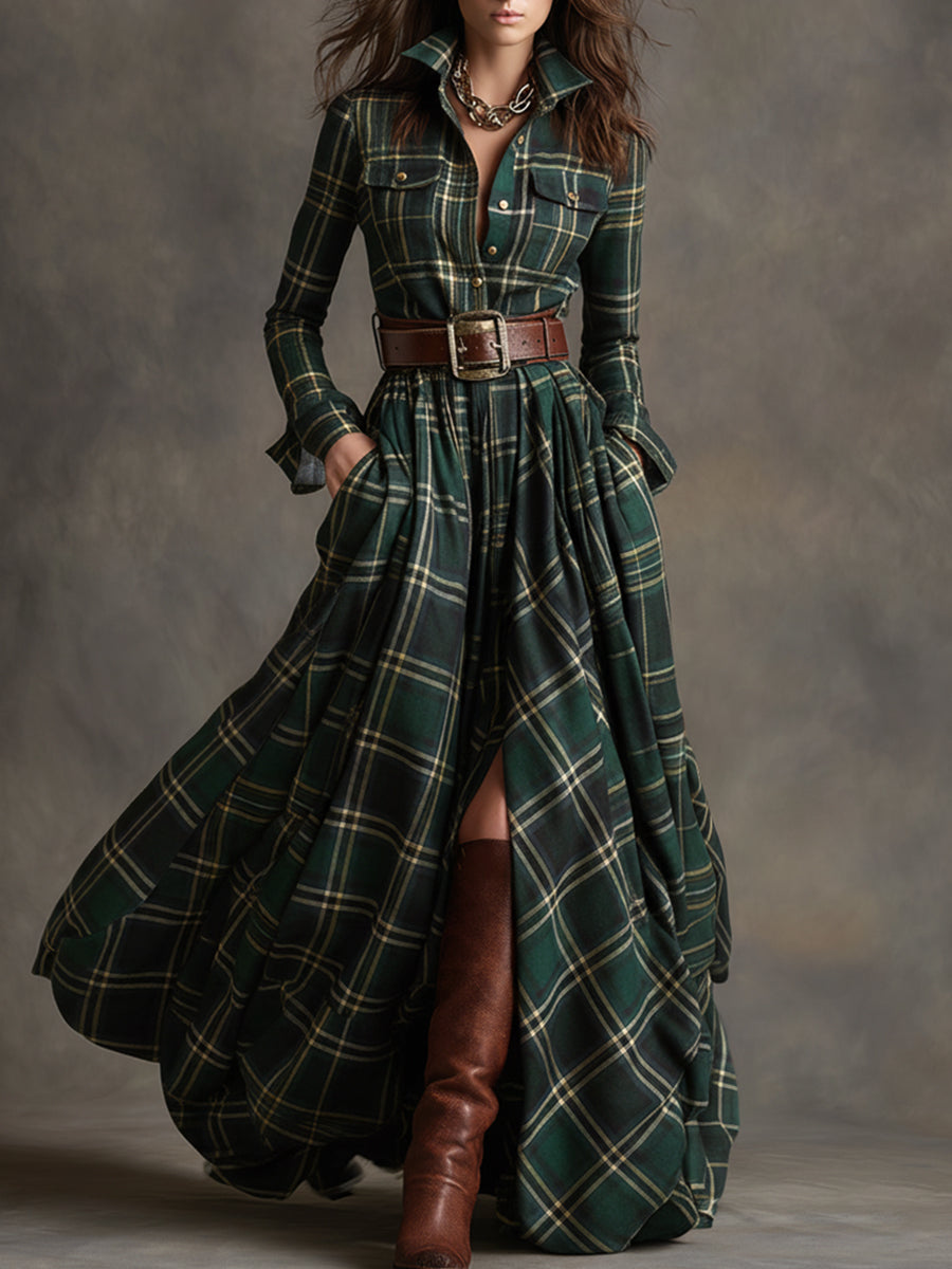 Giulietta - Maxi Shirt Dress with Check Pattern