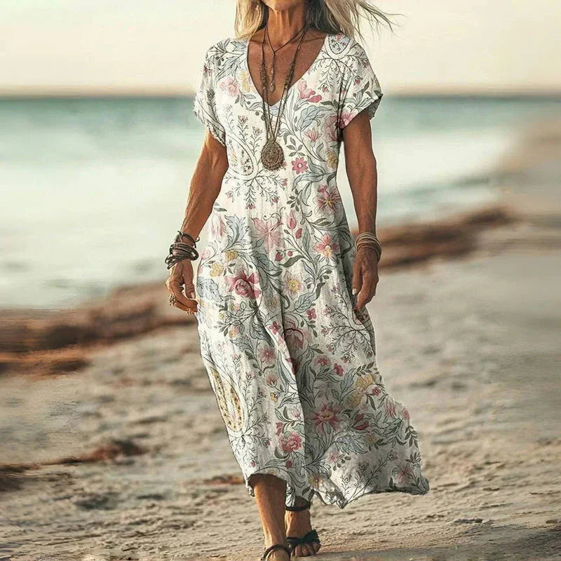 CATERINA | Midi Vintage Dress with Flowing Cut and Relaxed Elegance for Summer Days