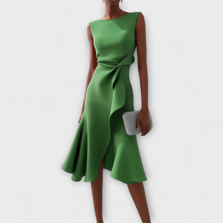 Juliette – Asymmetrical Midi Dress with Draping
