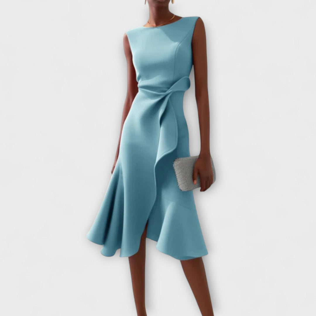 Juliette – Asymmetrical Midi Dress with Draping