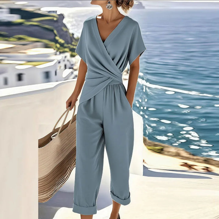 Stella | Wrap-Front Jumpsuit with Twisted Waist and Cropped Wide-Leg Pants