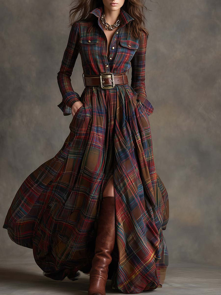 Giulietta - Maxi Shirt Dress with Check Pattern